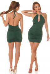 Mini dress with halter neckline and ruffles. Green.