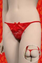 Tanga rosso in pizzo con merletti e fiocchetto. (Conf. 12 pz)