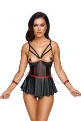 Set intimo 2 pezzi in tessuto nero opaco con polsini.