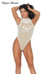 Body bianco in microrete con ricami nella parte frontale.