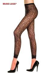 Music Legs: pantacollant neri con lavorazione floreale.