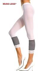 Music Legs: leggings bianchi con righe nere e pizzo.