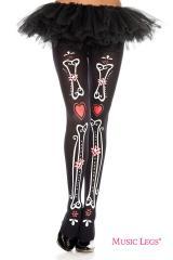 Music Legs: collant disegno ossa con cuori e fiori.