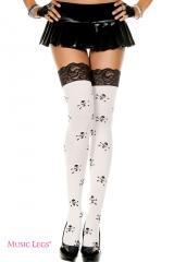 Music Legs: calze con teschi e balza in pizzo nero.