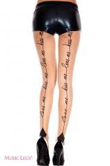 Music Legs: collant velati con scritta posteriore.