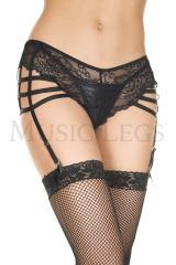 Slip reggicalze in pizzo con stringhe elastiche. Nero