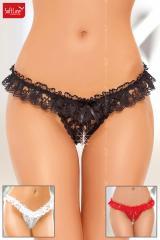 Softline - Tanga in pizzo con merletti e fiocchetto.