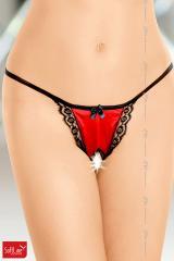 Softline - Perizoma satinato con bordi in pizzo. Rosso.