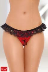 Softline - Perizoma aperto in pizzo e satin. Rosso.