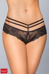 Brasiliana in pizzo con strass e stringhe. Nero.