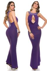 Long dress with a plunging neckline and embellishments on the back. P