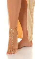 Cavigliera ed ornamento infradito motivo fiori con strass. Oro