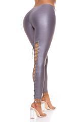 Leggings effetto bagnato con allacciatura posteriore. Grigio.