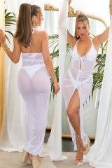 Abito Lungo Copricostume Bianco Trasparente con Allacciatura