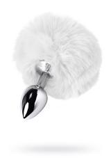 Plug in metallo argentato con peluche bianco.