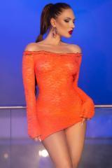 Chemise in pizzo a maniche lunghe. Arancione