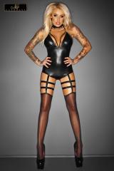 Body lucido con girocollo e catenelle argentate.