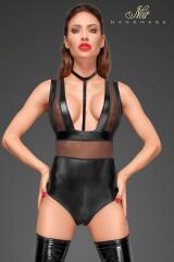 Body in tessuto nero opaco con inserti in tulle.