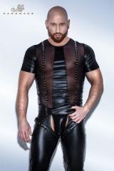 T-Shirt in tulle e tessuto lucido con occhielli.