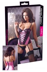 Guepiere rosa/nera con criss cross e perizoma.