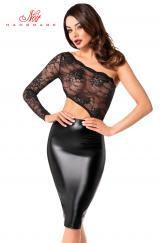 Abito midi con top in pizzo asimmetrico.