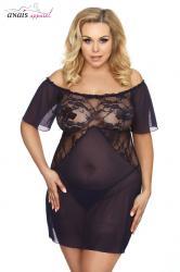 VENEA - Chemise blu con scollo a barchetta in tulle e pizzo.