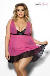 CARINOLA - Babydoll in tulle rosa e satin nero con volants.