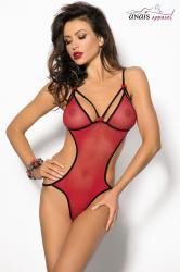 FLAME - Body rosso in microrete a pois con stringhe.