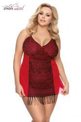 Dharma - Chemise rossa e nera con frange e stringatura posteriore.