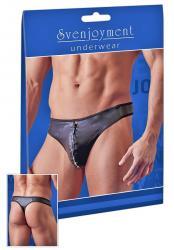 Tanga nero opaco con zip e strass.