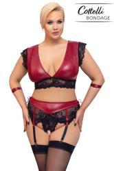 Set bondage in pizzo nero e tessuto rosso.