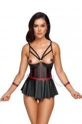 Set intimo 2 pezzi in tessuto nero opaco con polsini.