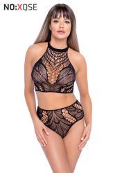 Top e slip in rete ricamata.