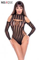 Body in rete con maniche lunghe ed intagli.