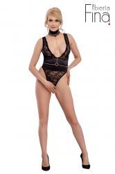 Body in pizzo e raso con catene e girocollo.