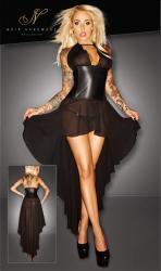Abito lungo in tulle con bustino semi lucido.