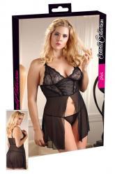 Babydoll in rete con coppe in pizzo.