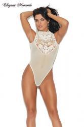 Body bianco in microrete con ricami nella parte frontale.