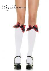 Leg Avenue: calze bianche con fiocco plaid
