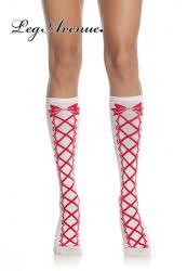 Leg Avenue: gambaletti con disegno stringatura e fiocco