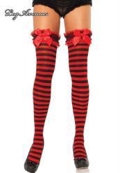 Leg Avenue: calze a righe con balza ricamata e fiocco.