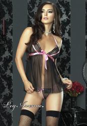 Babydoll nero con nastri rosa.