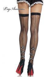 LEG AVENUE: Calze a rete con fiocchetti "teschio".