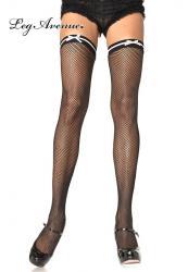 LEG AVENUE: calze a rete con striscia e fiocchetto bianco.