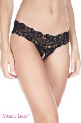 Music Legs: tanga in pizzo aperto al cavallo. Nero
