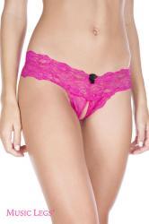 Music Legs: tanga in pizzo aperto al cavallo. Rosa