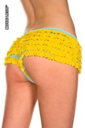 Music Legs: culotte verde acqua con balze gialle.