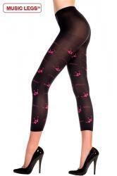 Music Legs: pantacollant nero opaco con disegno corone.