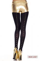 Music Legs: collant nero coprente con borchie dorate.