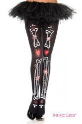 Music Legs: collant disegno ossa con cuori e fiori.
